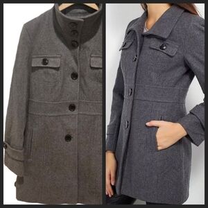 KENNETH COLE Grey Wool Blend Mid Length Coat Medium.